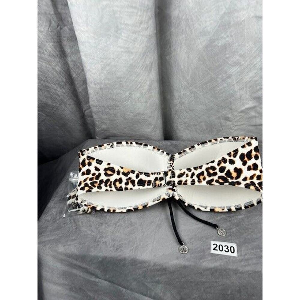DKNY Women's Wild Thing Soft White Leopard-Print Bandeau Tie-Front Bikini Top, M - Picture 6 of 6